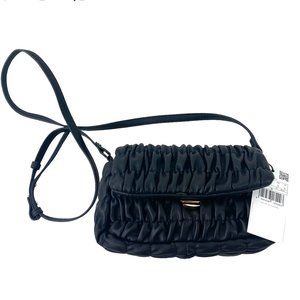 NWT MANGO Ruched Crossbody Purse Handbag Bag Black Pleated